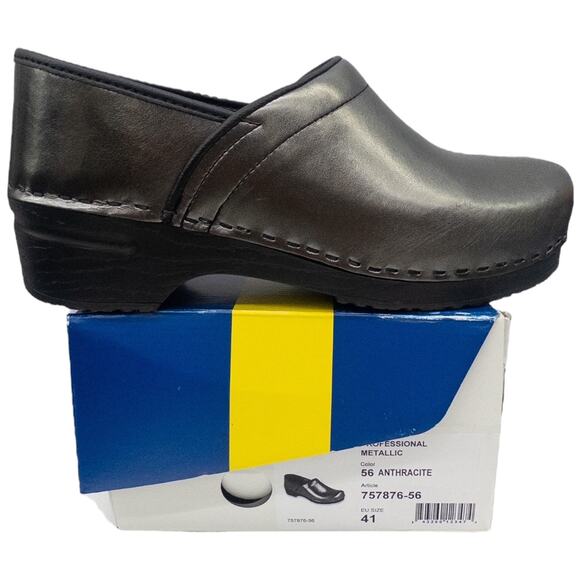 Bjork Patent Leather Professional Clogs 41 10 Women's Metallic Silver Anthracite - Picture 2 of 7